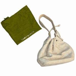 Tory Burch T Monogram Terry Mini Bucket Bag Pearl Cream Like New